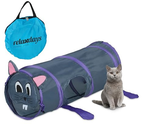 Relaxdays Katzentunnel Mausdesign, Faltbare Katzenröhre, B x D: 63 x 26 cm, Spieltunnel, Katzenzubehör, Polyester, bunt