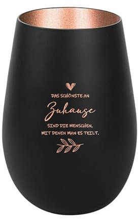 Der-Porzellan-Laden Windlicht mit Gravur Das schönste an Zuhause, Schwarz Bronze, Teelichthalter aus Glas mit Spruch, Tischdeko modern