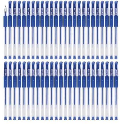 OFFICER PRODUCTS Gelkugelschreiber Kugelschreiber / 50 Stück (50er Pack) /Geltinte Farbe: Blau/Kugeldurchmesser: 0,5 mm/Gelstifte Gelschreiber/Wasserfeste und Nicht Verblassende Tinte/Gummigriff