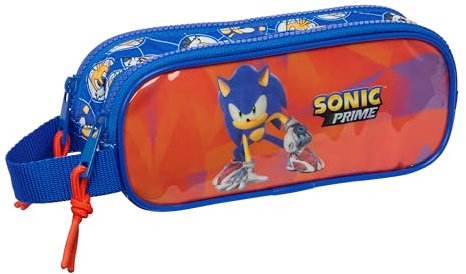 Sonic Prime - Astuccio doppio per bambini, astuccio per bambini, ideale per bambini in età scolastica, comodo e versatile, qualità e resistenza, 21 x 6 x 8 cm, colore blu