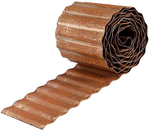 Gartenkante aus Wellblech, 3 x 3 m, langlebige Metall-Landschaftskante, modernes gewelltes Design für DIY-Blumenbeete und Landschaftsgestaltung, rostig