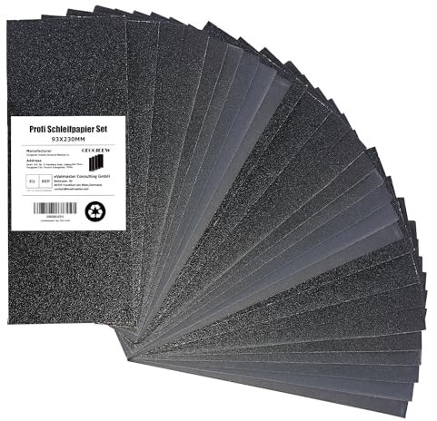 36 Stück Schleifpapier Set, 93x230mm Nass und Trocken Sandpapier, Körnung P60 bis 1000, nassschleifpapier für Auto Metall Holz Lack Wände Glas Schleifen Finishing