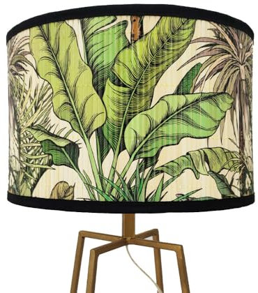 Morbuy Abat-Jour en Bambou, Tambour Abat-jour, Vintage Motif de Feuille de Palmier Rechange Abat-Jour pour Lampe de Table/Chevet, Suspension, Lampadaire, Décoration d'intérieur (Vert)