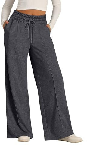 JKJFJKA Pantalon Large Décontracté avec Poches Pantalon De Survêtement Palazzo Décontracté À Taille Haute Gris XL Pantalon Femme Ete Lin Pantalon Kaki Femme 48 Pantalon Femme Enceinte