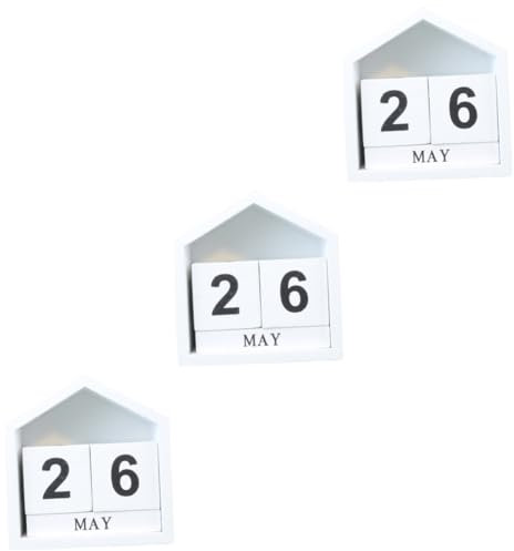 SEWACC 3 Piezas calendario de bloques de madera decoración escritorio calendarios de mesa taco madera bloque de calendario perpetuo decoración de oficina calendario perpetuo de bricolaje