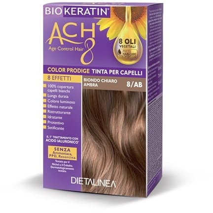 Dietalinea Tinta per Capelli Senza Ammoniaca BIONDO CHIARO AMBRA 8/AB | Colore Capelli Biokeratin con 8 Oli Phyto Hair Care system e Hyalu Complex -Nutre il capello in profondità | Illumina il colore