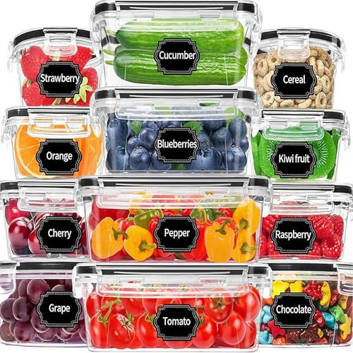 Tupperware - Juego de 12 recipientes herméticos para alimentos con tapa, recipientes herméticos para alimentos