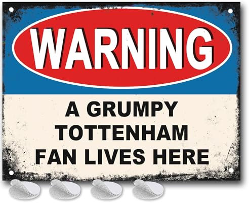 Tottenham Hotspur Geschenke für Männer – oder Jungen, lustige Spurs, Fußball, Grumpy Tottenham Fan Lives Here, Metallschild für Väter, FC, Männerhöhle oder Hausbar