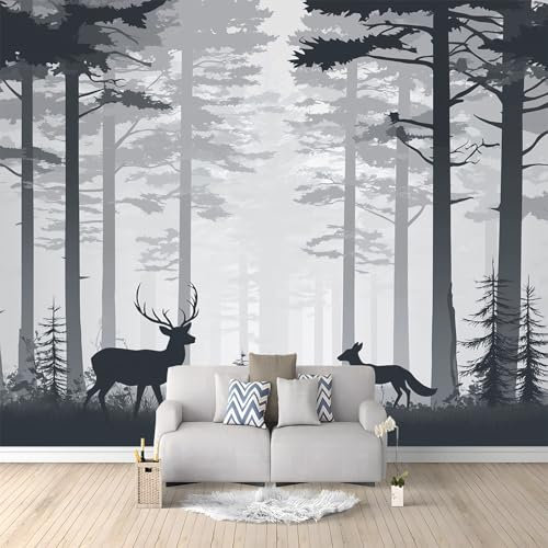 Grau Fototapete - 3D Effekt Nebliger Urwald Thema Vlies-Tapeten für Mädchen & Jungs Schlafzimmer Panorama Wandbild, 200 x 140 cm Büro Heimdekoration Hintergrund