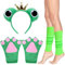 Froschkönig Haarreif, Frosch Handschuhe, 3 Stück Froschaugen Haarreifen Krone Set, Stulpen Neon, Frosch Kostüm Zubehör Accessoire Erwachsene Kinder, für Ostern Karneval Halloween Fasching Cosplay