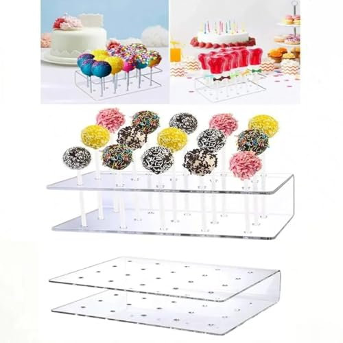 Soporte para Cake Pop,Soporte para Piruletas,Expositor de Cake Pop Soporte,Acrilico para Lollipop, Bodas,Mesas De Postres,Baby Showers,Halloween,Navidad,20 Agujeros,2PC