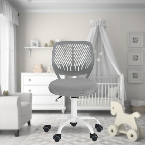 FurnitureR Vielseitiger Bürostuhl für Kinder, Arbeitsstuhl ohne Armlehnen, höhenverstellbar, drehbar, bunt, für Schule und Büro, zu Hause, grau