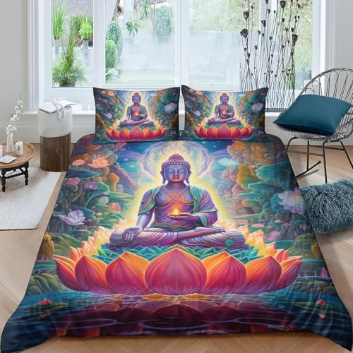 3D Bettwäsche-Set, Buddha-Statue 90X190 cm Microfaser Bedrucktes Elegant Weiche Bettbezug 2 Kopfkissenbezug 80 cm X 80 cm Bettbezug Mit Reißverschluss Schließung - Komfortabel Anti-Allergi -838B547A6