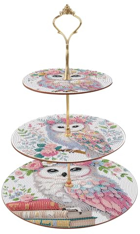 DCIDBEI Diamond Painting Dessert Ständer 3 Stöckig 25x32cm Diamant Painting Cupcake Ständer Gestufter Gebäck Snack Süßigkeiten Buffet Ausstellungsturm Servierplatte (Eule)