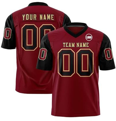 Personalisiert American Football Trikot,Herren-Sport-T-Shirt,Personalisierbar oder Blanko,Personalisierte Spieltrikots mit Name Nummer Logo für Kinder Erwachsene,Wine