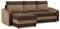 Mebligo - Ecksofa mit Schlaffunktion und Bettkasten Orion, Eckcouch Universelle Seite, Sofa L Form (BxTxH) 231 x 140 x 85 cm, Couch Wohnzimmer, Ecke Sofa, Dunkelbraun + Braun (Mikro 20 + Mikro 48)