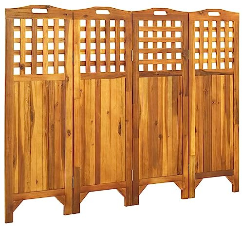 Séparateurs de pièce à 4 panneaux en bois d'acacia massif 161 x 2 x 120 cm