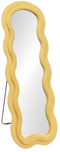 Baroni Home Miroir sur Pied ou Miroir Mural, Miroir avec Cadre Ondulé Rembourré et Revêtement en Velours, Salon, Chambre à Coucher, Couloir, 160x60 cm, Velours Jaune