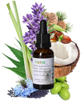 YODO’s Zeckenschreck, 100% natürlicher Zeckenschutz, Zeckenöl für Hunde zur Zeckenabwehr aus 7 hochwertigen BIO-Ölen hergestellt, 30ml Pipettenflasche