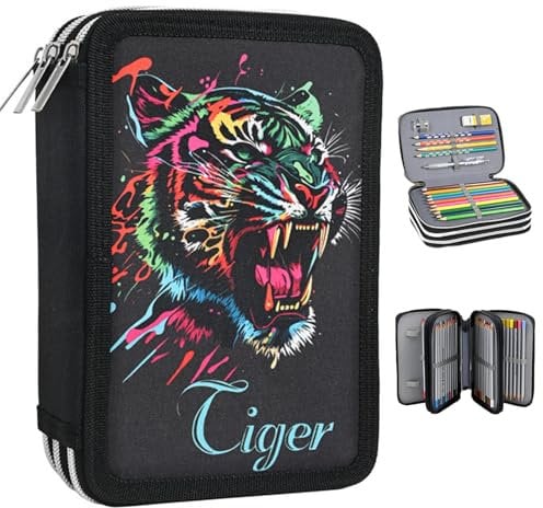 Veroa Federmäppchen 3-Fach - Quadratisch, Mehrschichtig,Große Kapazität Mäppchen Federmäppchen Schwarz Kinder 3 Fächer - 57 Pockets für Schule,Teenager,Kinder,Junge,Mädchen