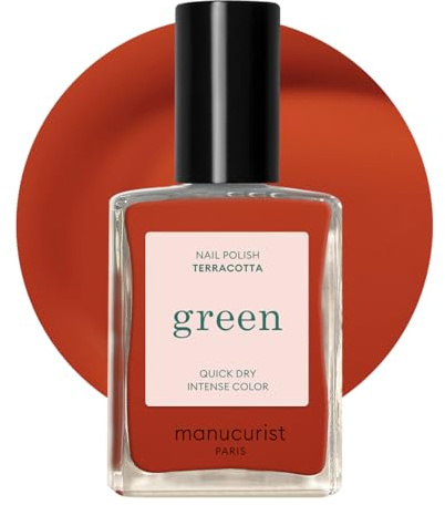 Manucurist Green Terracotta Red Natural Nail Polish | Long lasting nail polish and Quick dry nail varnish with classic manicure effect. Vegan, 9-free, plant-based, 15 ml