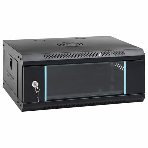 vidaXL Network Cabinet with Storage Black 53 x 35 x 21 cm Steel, Modern Cabinet, Office Storage, Durable Electronic Components, Wall-Mounted Network Equipment, Tech Organizer for Workplaces