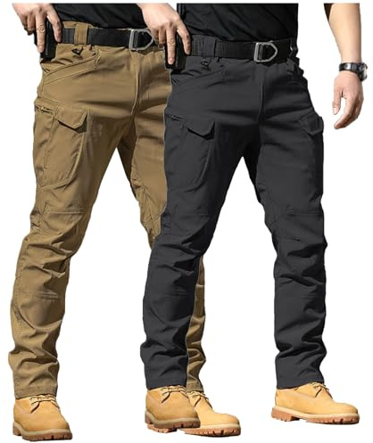 POIUIYQA Lot de 2 Pantalon Tactique Homme Cargo Treillis Militaire Randonnée Chasse Pantalon de Travail Pantalon Cargo Homme Tactique Combat Stretch Extensible Séchage Rapide (Pas de Ceinture)