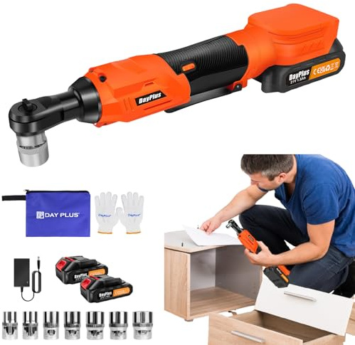 300W Lithium-Ion Battery Ratchet Wrench, 3/8 Cordless Ratchet Wrench, 21V Electric Ratchets Wrenchs Set with 2 X 1.5Ah Battery, Charge, 7 PCS Sockets, Gloves, 300W Extended Impact Drive Power Ratchet