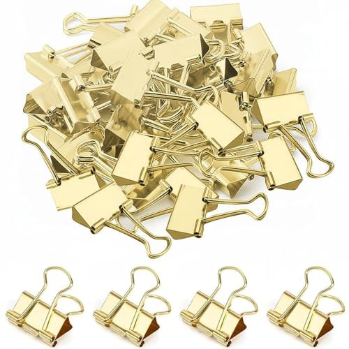 50 Stück Gold Foldback Klammern, 25 mm Mittel Papierklammern Metall, Vielzweckklammern Foldbackklammern Medium Golden Binder Clips für Schule Büro Briefpapier Notizen Haushal