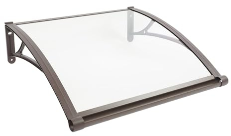 TFGXUE Vordach für Haustür, überdachung Haustür aus Alu und PC-Platte, Terassenüberdachung mit Aufhängerlöcher, Balkonüberdachung, bis 85 kg, 82 x 77 x 7 cm, Klar-Kaffee
