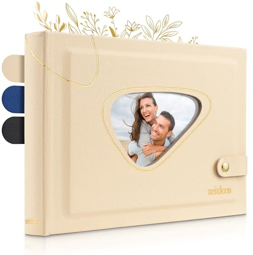 ZEITLOOS® Fotoalbum zum Selbstgestalten - Kunstleder & Fenster - 150 Fotos | Wunderschönes Design mit schützenden Trennblättern - Fotobuch zum Einkleben 21,2x29cm - 50 Seiten - Hochzeitsalbum & Geschenk
