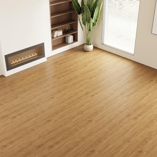 Self Adhesive Vinyl Flooring Tile 5m2, 36 Tiles 91.5x15.2cm Grained Plank Effect Floor Tiles Waterproof PVC Peal and Stick for Living Room Bathroom Kitchen Bedroom Home Office Flat (Red Walnut Grain)
