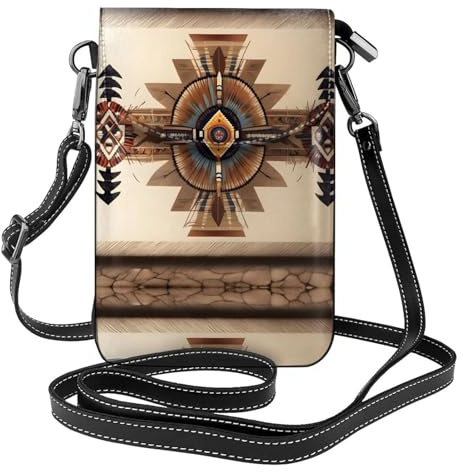 Sac à bandoulière en cuir imprimé peinture amérindienne, adapté pour les voyages, le shopping et le camping