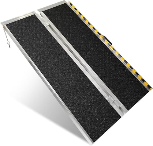 5FT Wheelchair Ramp for Home Entry, Steps & Thresholds, Folding Aluminum | Portable Aluminum Ramp with Carry Handle, Side Curbs & Non-Slip Surface for Wheelchairs, Scooters, Steps, Curbs & Doorways