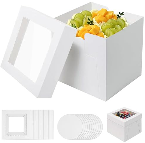 Idota10er Tortenkarton 30 x 30 x 20, Tortenschachtel mit Sichtfenster | Seitenöffnung Kuchen Karton für Kuchen Gebäck (12in)
