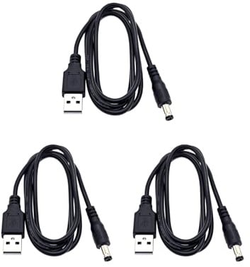 JZK Confezione 3 cavi alimentazione USB 5V a DC 5,5 mm x 2,1 mm, USB A maschio a DC 5,5x2,1 mm con connettore a barilotto, ideali per mini ventilatori, fotocamere, luci a LED e tablet (1 m, nero)