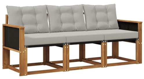vidaXL Outdoor-Sofagarnitur mit Kissen 3 pcs Natürlich und Hellgrau, Gartenmöbel, strapazierfähiges Outdoor-Sofa, Loungeset für die Terrasse, Komfort beim Sitzen