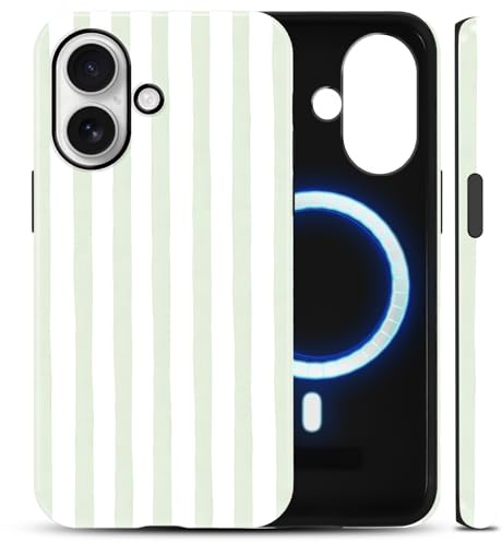 Yoedge Cute Striped Magnetic Phone Case for Apple iPhone X/XS 5.8, Trendy Grass Green Stripe Case Compatible with MagSafe Glossy Hybrid 2-Layer Hard Shell Phone Cover for Girls Women
