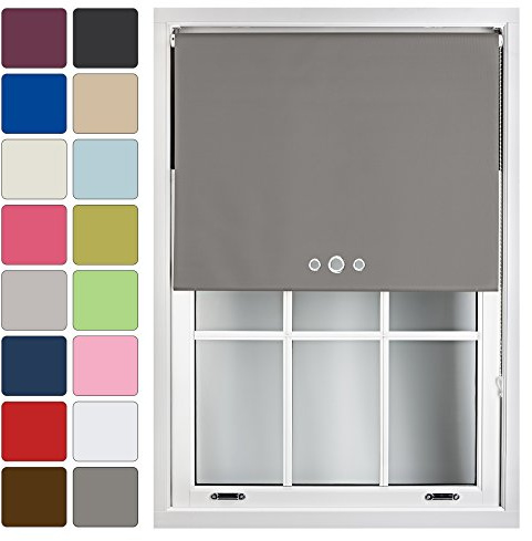 FURNISHED Blackout Roller Blind with Triple Eyelets Made to Measure, Dark Grey, 240W x 165H cm