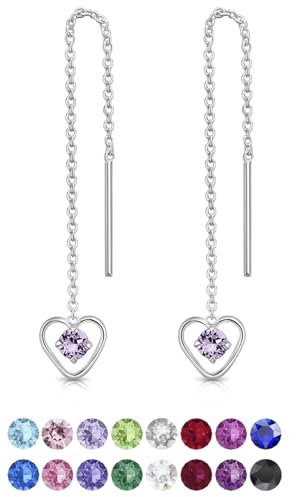 Lovli Orecchini Donna Viola con Catenella in Argento 925 e Cuore di Cristallo 3 mm - Orecchini Viola Donna - Orecchini Lunghi con Catena Argento 925 - Orecchini Colorati