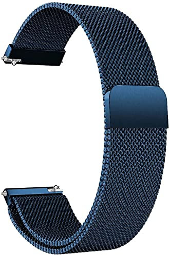 HLXJR 16mm Universal Edelstahl Mesh Uhrenarmband Metall Ersatz Armband Magnetverschluss Smartwatch Mesh Uhrenarmbänder mit Schnellverschluss Watch Uhren Ersatzband Für Damen Herren (Blue)