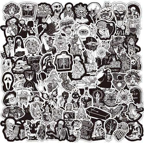PRETTYSUNSHINE Sticker Schwarz Weiss 100 Stück, Gotisch Aufkleber Graffiti Aesthetic Sticker für Auto Fahrrad Koffer Helm Laptop Skateboard Motorrad Stickerbomb Wasserfest, Vintage Sticker Set