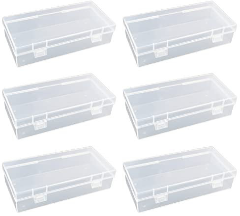 LJY 6 Pieces Rectangular Empty Mini Clear Plastic Organizer Storage Box Containers with Hinged Lids (185 x 90 x 45 mm, Transparent)