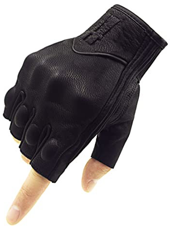 Harssidanzar Herren Vollfinger Ziegenleder Touchscreen Motorrad Fingerlose Handschuhe GM037EU,Schwarz, Größe XXL