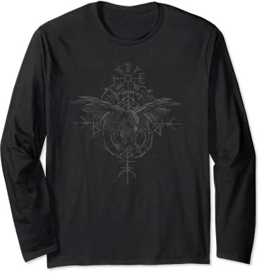 Valhalla Raven Ravens Odin's Runes Norse Compass Viking Long Sleeve T-Shirt