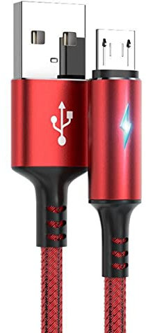 YSJJZRL Câble Micro USB, USB A vers USB Micro LED 2A Cordon de Charge Tressé à Charge Rapide Compatible avec Samsung Galaxy S7 Edge S6 etc. (0.25M,Rouge)