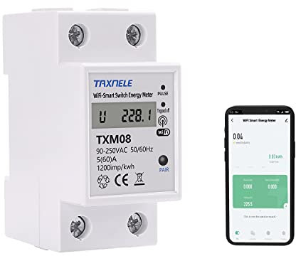 Contatore di energia digitale monofase WiFi wireless AC 90-250V 110V 230V 60A Amperometro Voltmetro Multimetro compatibile con Alexa Google Home, telecomando con l'app Smart Life Tuya