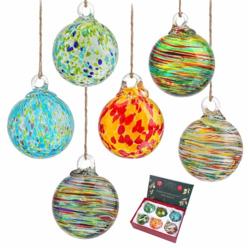 Set mit 6 mundgeblasenen Glaskugeln zum Aufhängen, Hexenkugel, Dekoration für Garten, Terrasse, Fenster, Baum