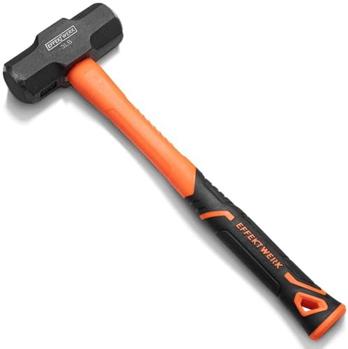 Effektwerk Club Hammer (1.3 kg / 3 lbs) - Heavy-Duty Sledgehammer w/ 33 cm Shock Absorbing Fibreglass Rubber Handle - Drilling Sledge Hammer w/Forged Steel Head for Demolition Work