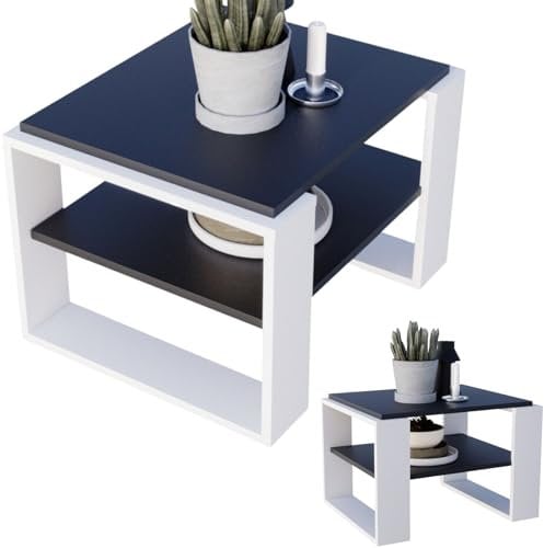 CraftPAK Wohnzimmer Tisch für Couch aus hochwertigem Holzwerkstoff, Stabiler & moderner Couchtisch mit zusätzlicher Ablagefläche, Model Kaja, Farbe Schwarz-Weiß